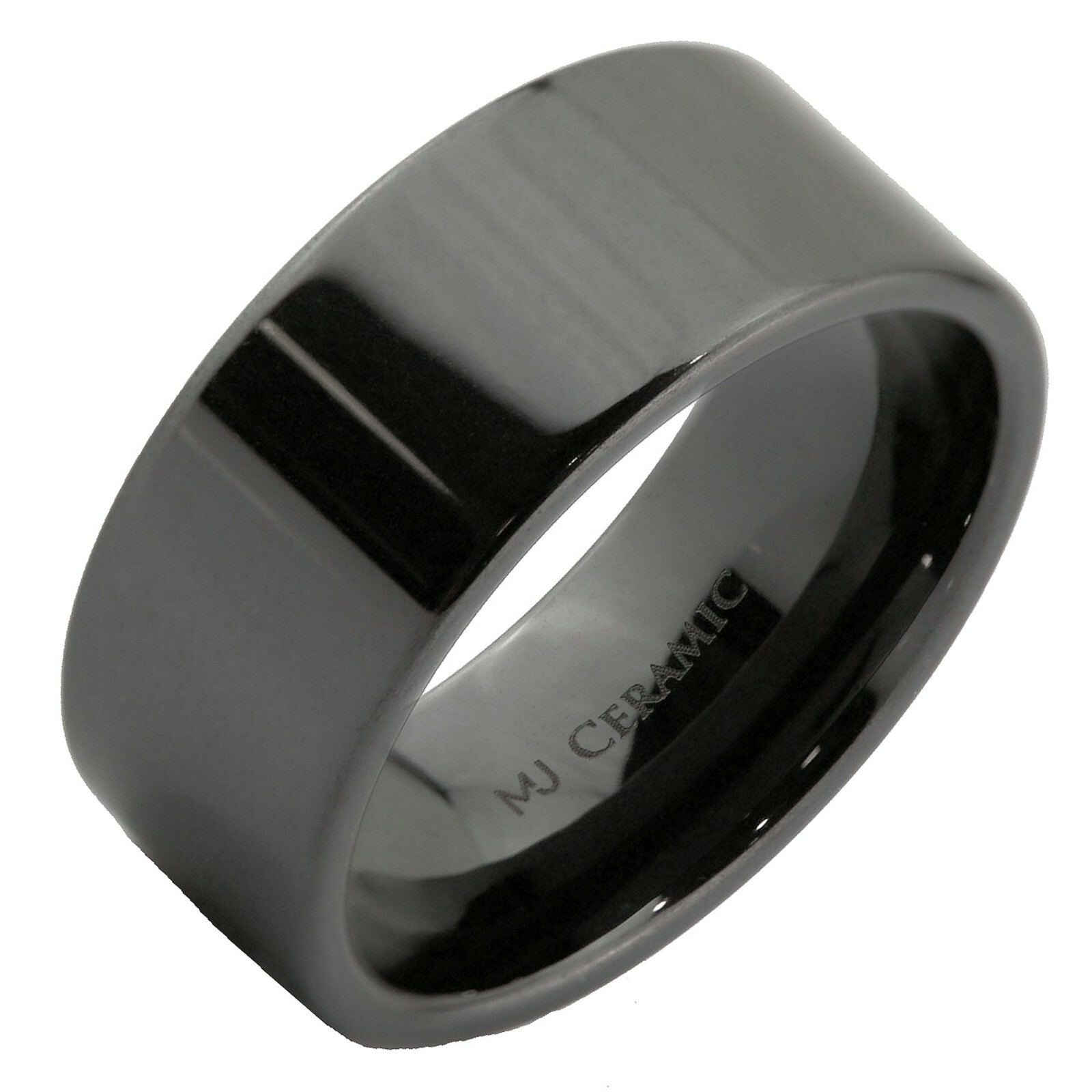 White or Black Ceramic 4, 6, 8 or 10mm Wedding Band Flat Pipe Cut Polished Ring