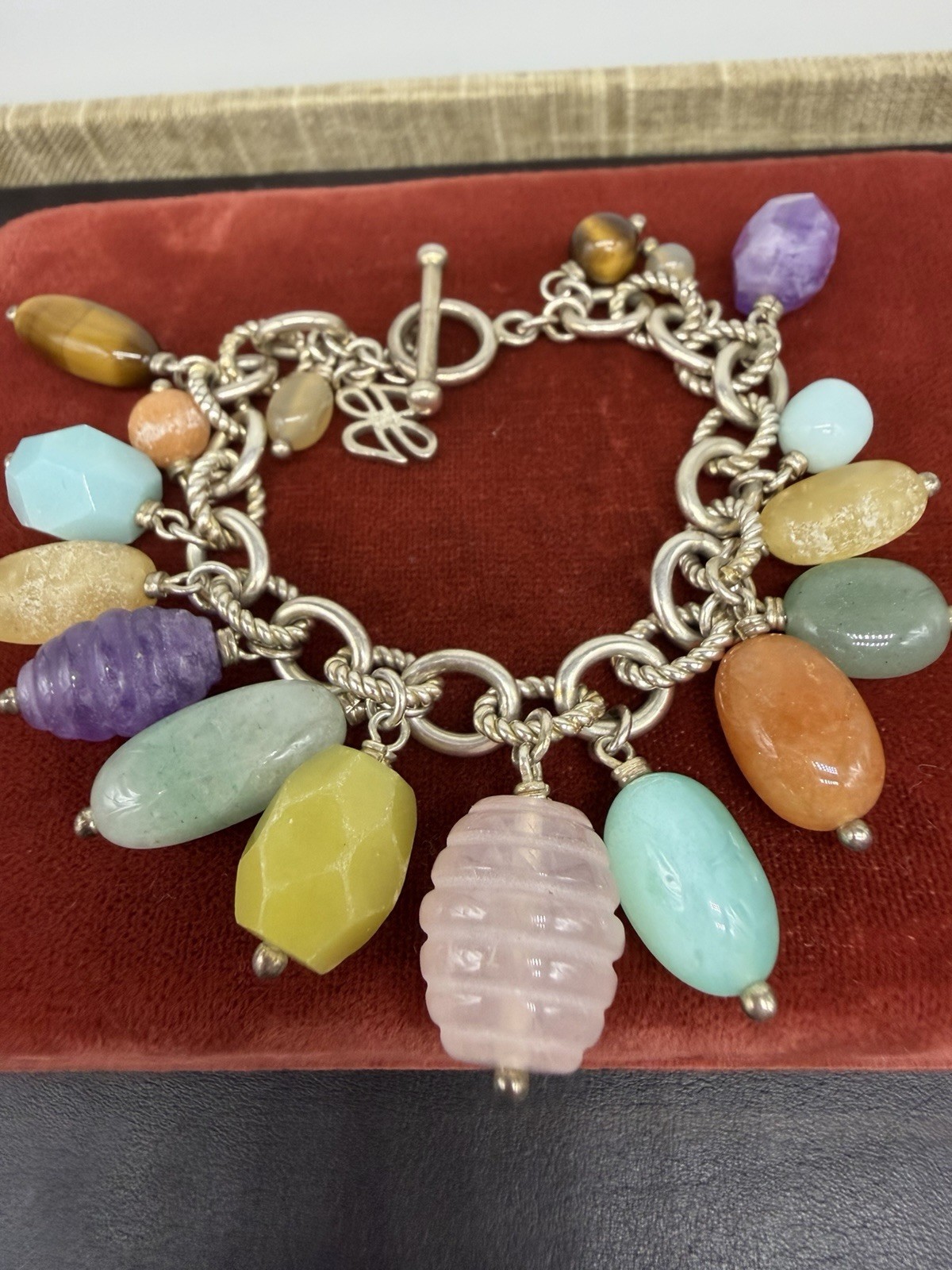 Vintage JB Sterling Silver 925 Multi Gemstone Cha Cha Charm Bracelet