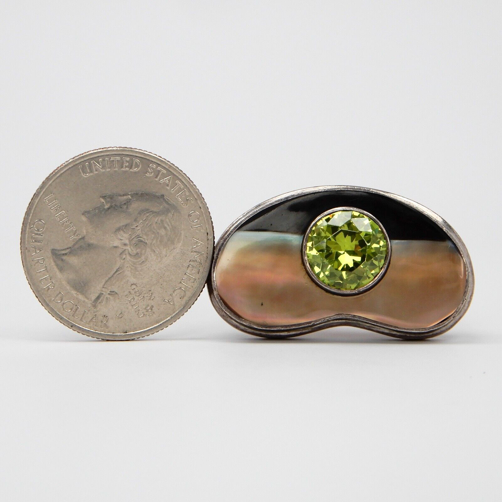 Sterling Silver Green Peridot Ring Size 5.5, 33mm x 19mm, 21g Large Door Knocker