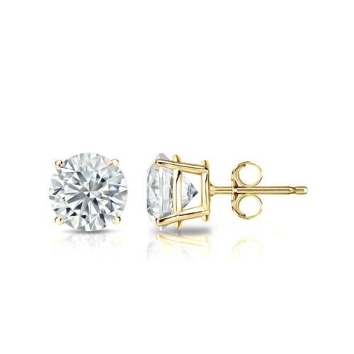 0.05ct Natural Round J-K Diamond Solitaire Stud Earrings in 14k Yellow Gold