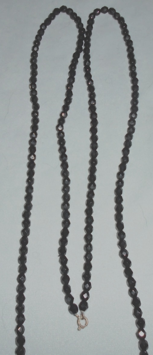 Jet Black Glass Beaded 48″ Necklace 1/4″ Faceted Beads VTG FREE SHIP