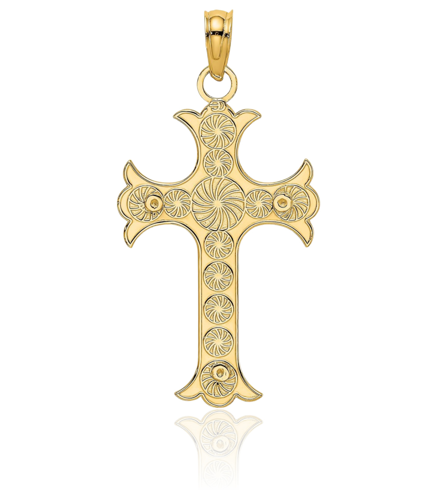 14K Solid Yellow Gold Celtic Medium Double Sided Cross Pendant Necklace 24.7mm