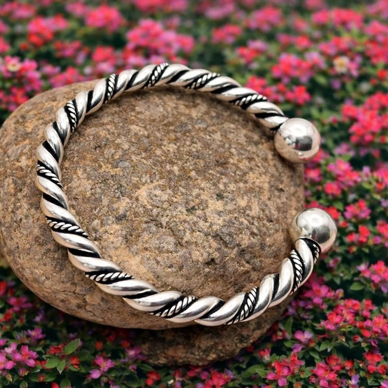 wisted Open Cuff Braided Bracelets 925 Sterling Silver Mens Adjustable Bangle