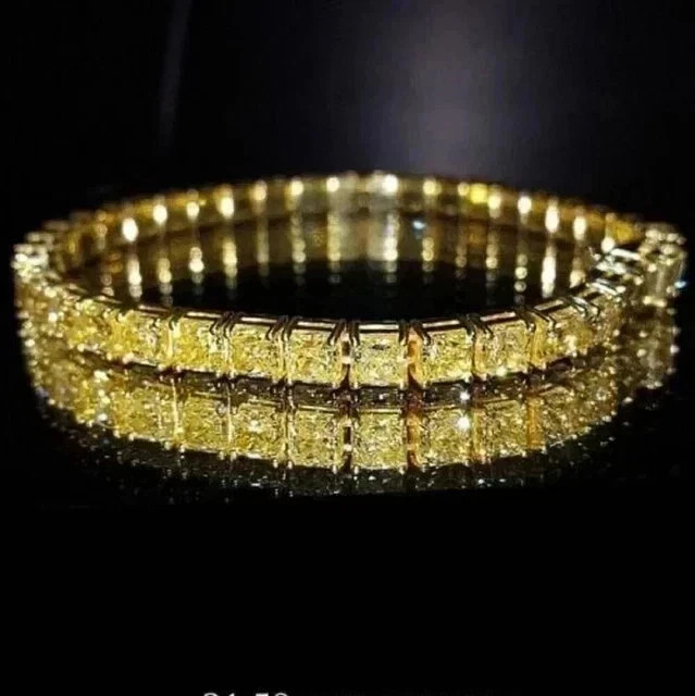 10Ct Cushion Cut Simulated Citrine Wedding Tennis Bracelet 14KYellow Gold Plated