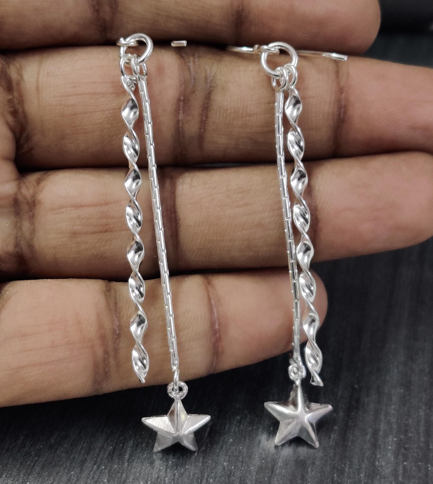 925 Silver Spiral Star Dangle Earrings Long Twisted Drop Boho Style Gift 76MM