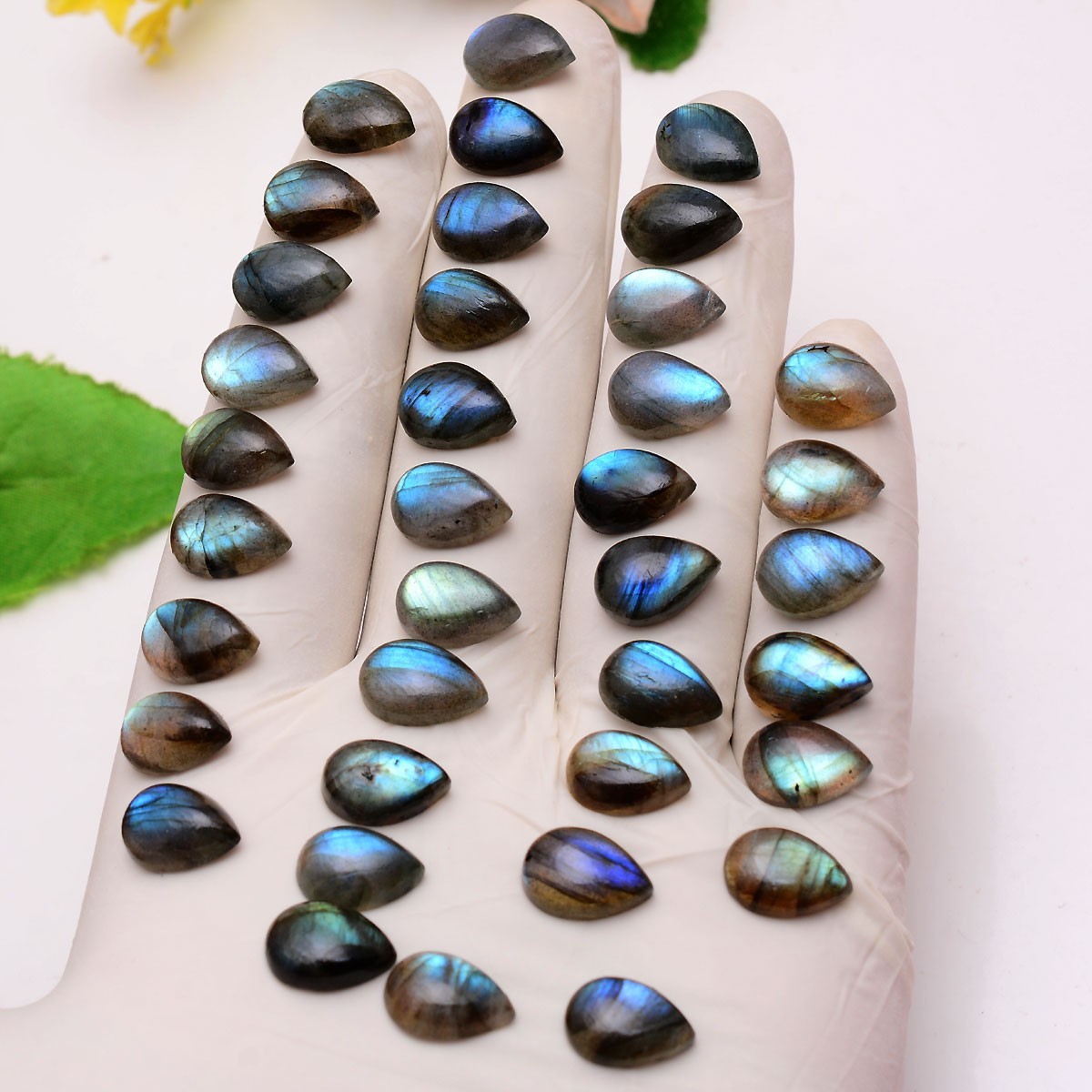 37 Pcs Natural Labradorite Blue Fire 13mmx9mm Untreated Flashy Loose Gemstones