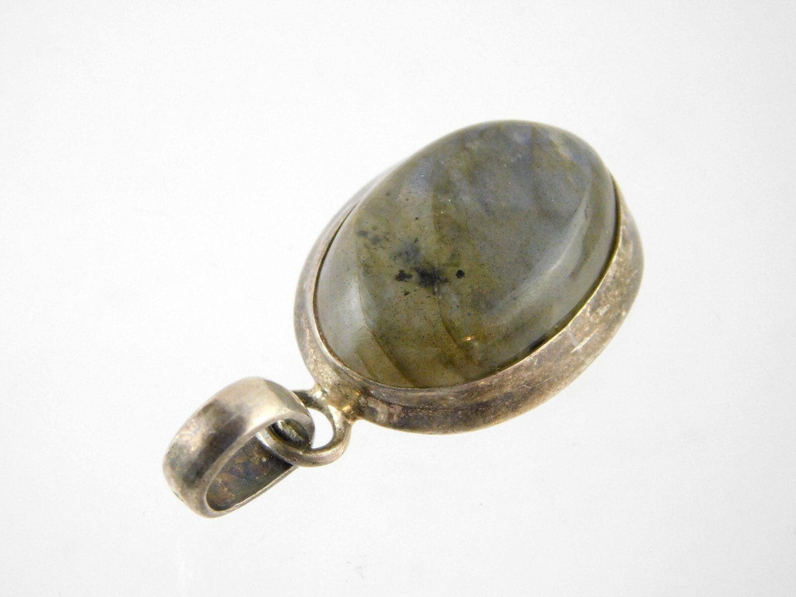 Vintage Sterling Silver Labradorite Cabochon Pendant 925 1.5 Inches 8.8 Grams