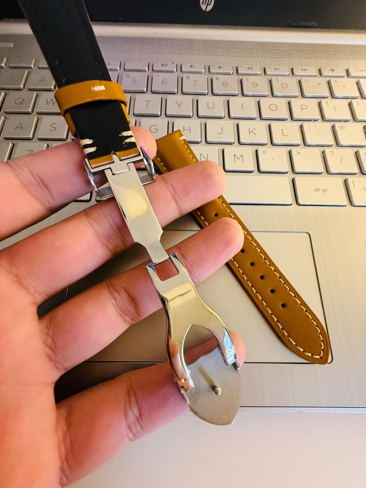 Tudor 22mm Light Brown Leather Watch Strap With Silver Deployment Clasp Solid