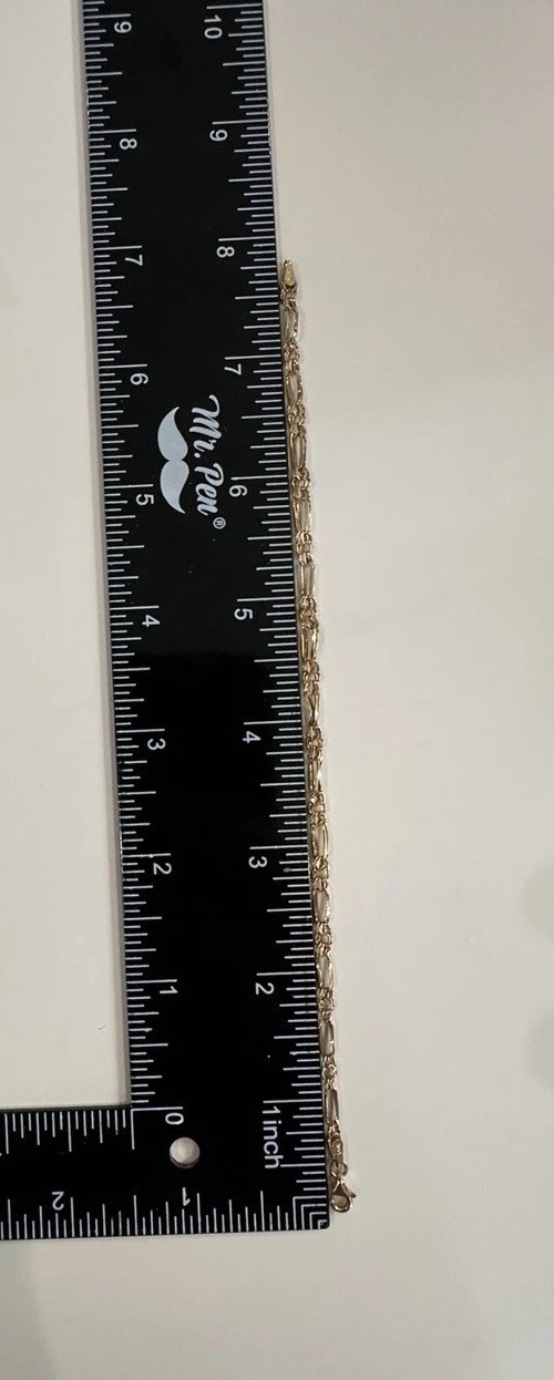 10K Solid Yellow Gold 7.5” Figaro Link Bracelet RL Peru 1.23g