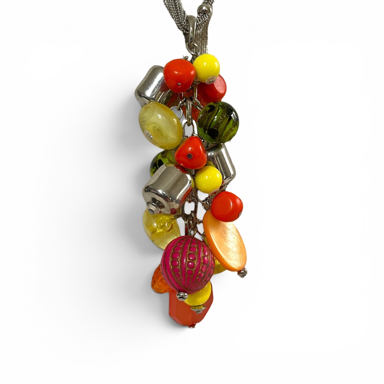 Chico’s Fruit Salad Cha Cha Necklace Colorful Beaded Pendant 30″ Y2K