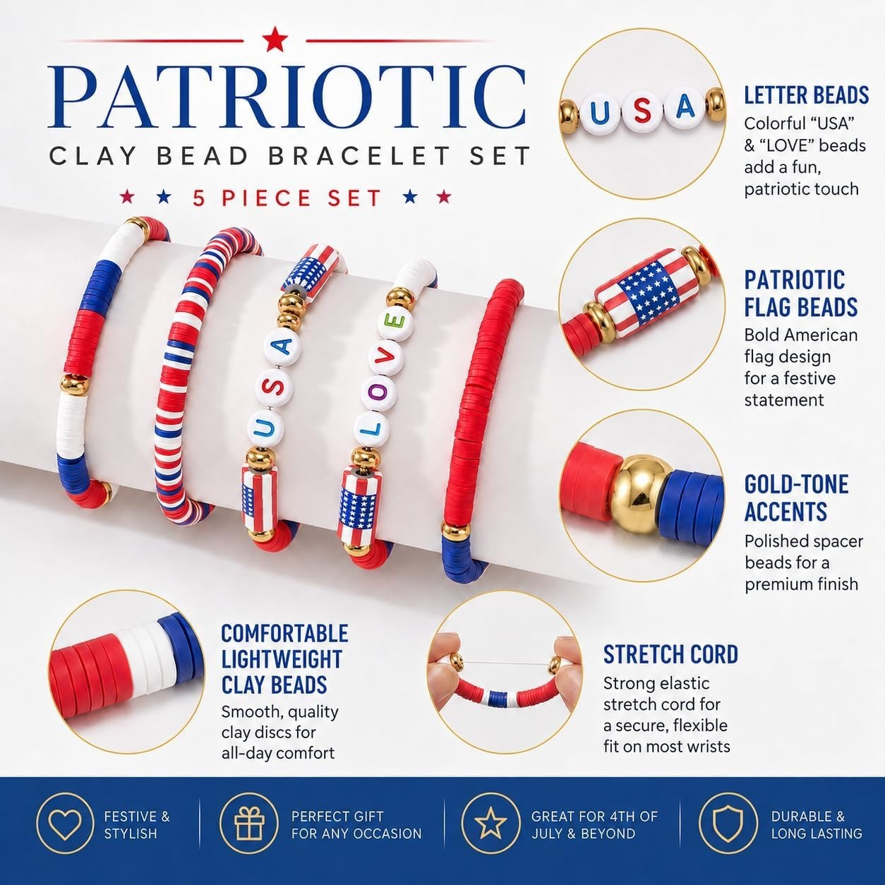 Versatile 4th of July Love Bracelets in Red, White & Blue – Perfect for All Ages