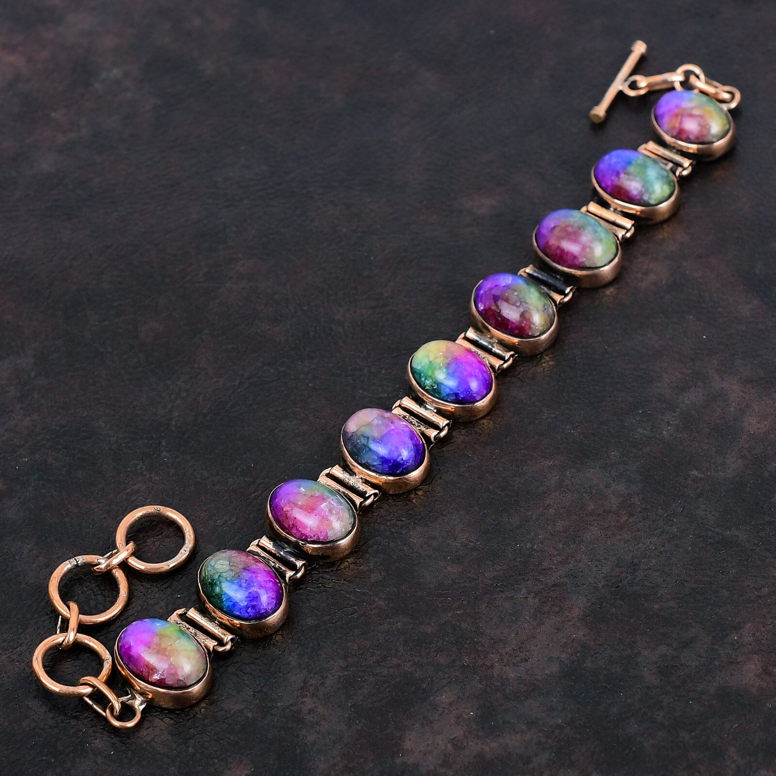 Gift For Her Rainbow Solar Quartz Druzy Adjustable Bracelet Copper Jewelry 6.0″