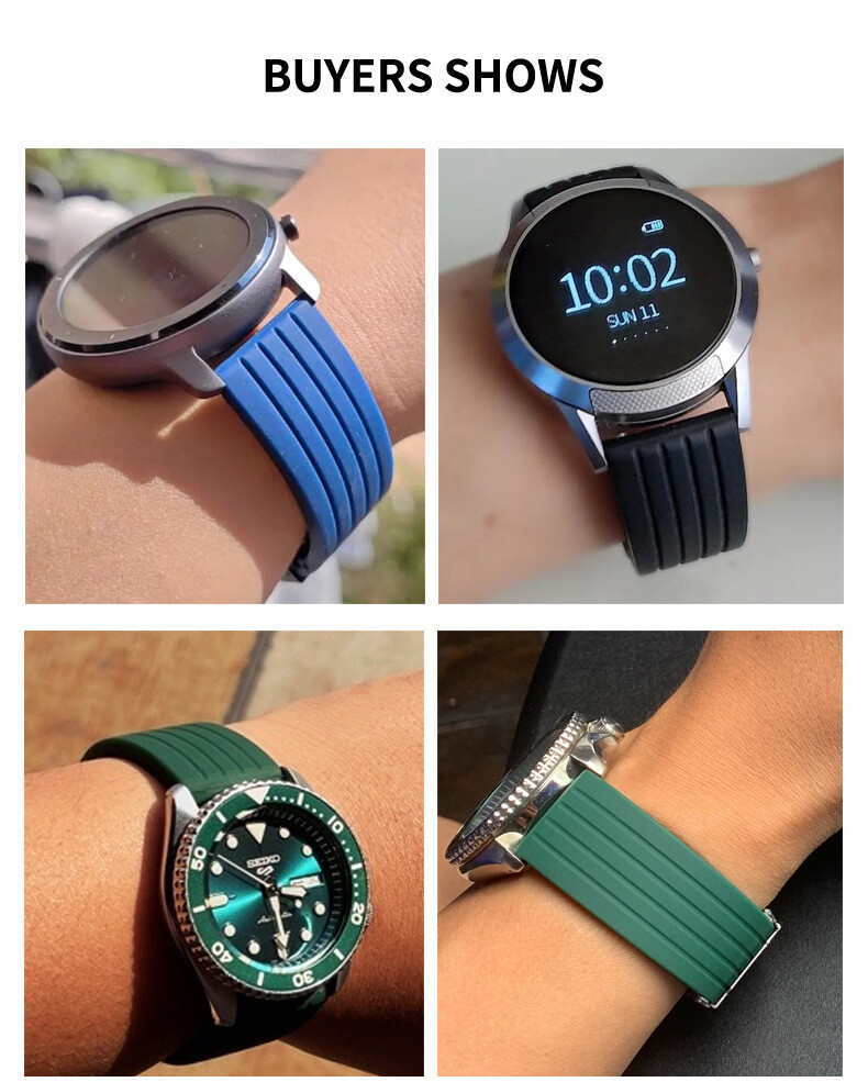 Premium Flat Stripe Silicone Watch Band Waterproof Rubber Strap 18 20 22 24mm