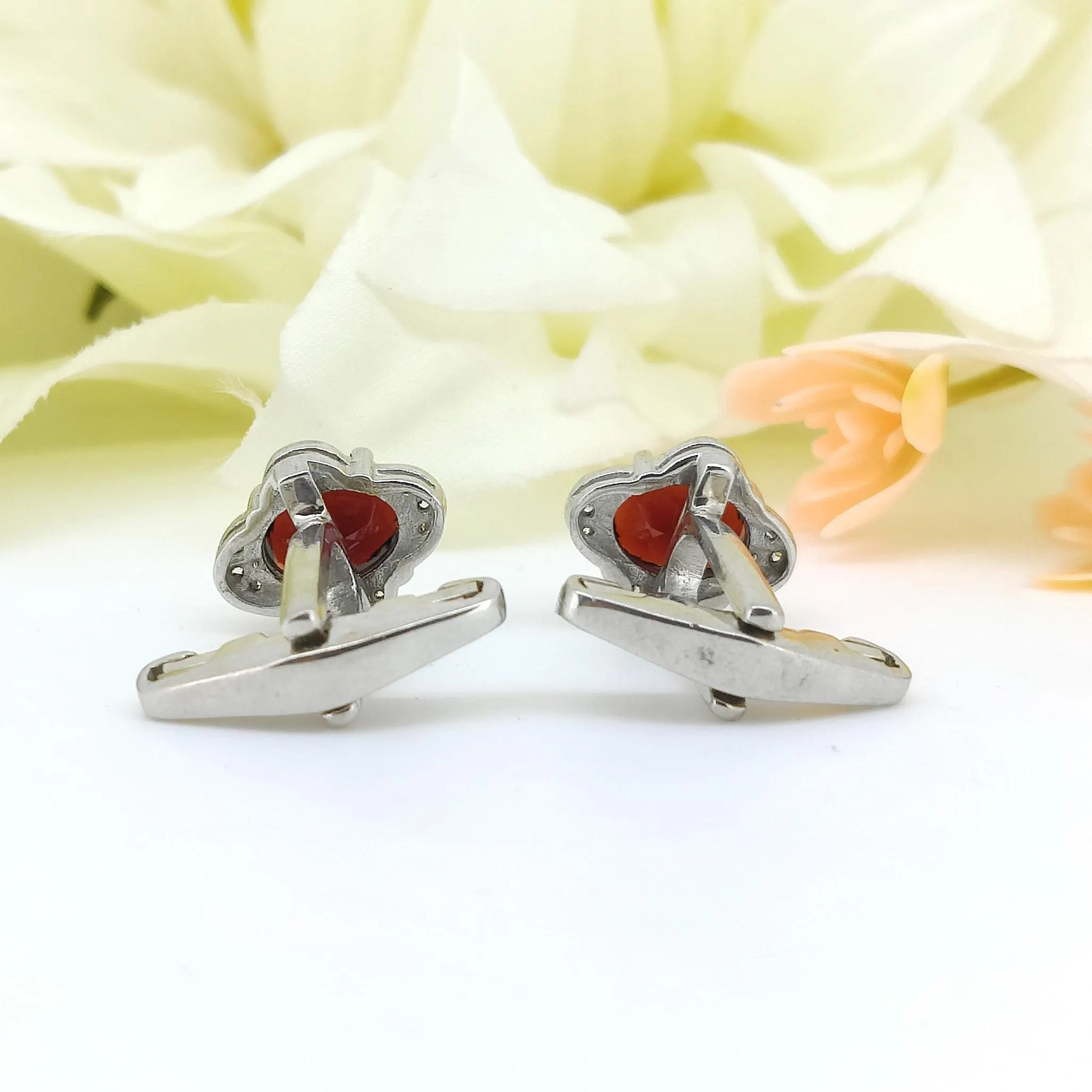 Garnet Sterling Silver Cufflinks, January Birthstone,Oval Gemstone Men’s Jewelry