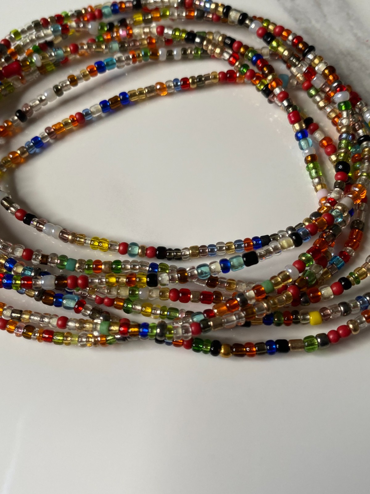 Green,Blue,White,and Mixed Beads (Sunny Days) 60-inch Tie-on Cotton Waist Beads