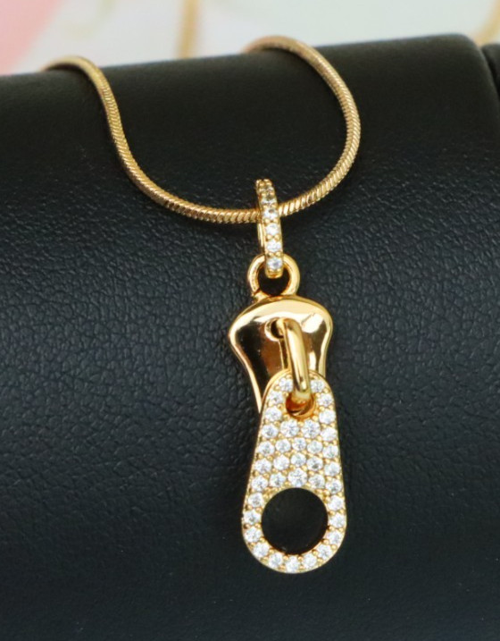 with Sparkling Stones, XPPT1477 Stylish Rose Gold Zipper Shape Pendant