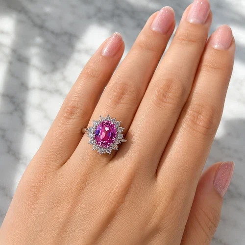 6.65 Ct Natural Pink & Sapphire Diamond Engagement Ring 14k Solid White Gold 7