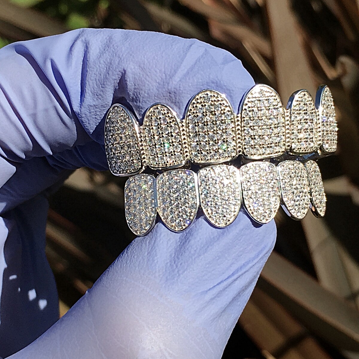 Men’s Real 925 Silver Grillz White Iced Micro Pave CZ Flooded Out Teeth Grills
