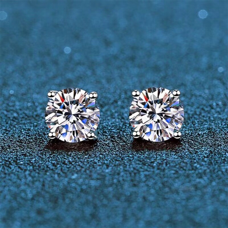 MEN 2Ct Brilliant Cut Moissanite Stud Earrings 14k White Gold Plated in Silver
