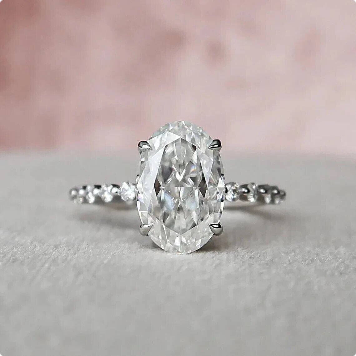 Oval Shape 2.25Ct Diamond White Gold Finish Engagement Ring Simulated Size 6.5