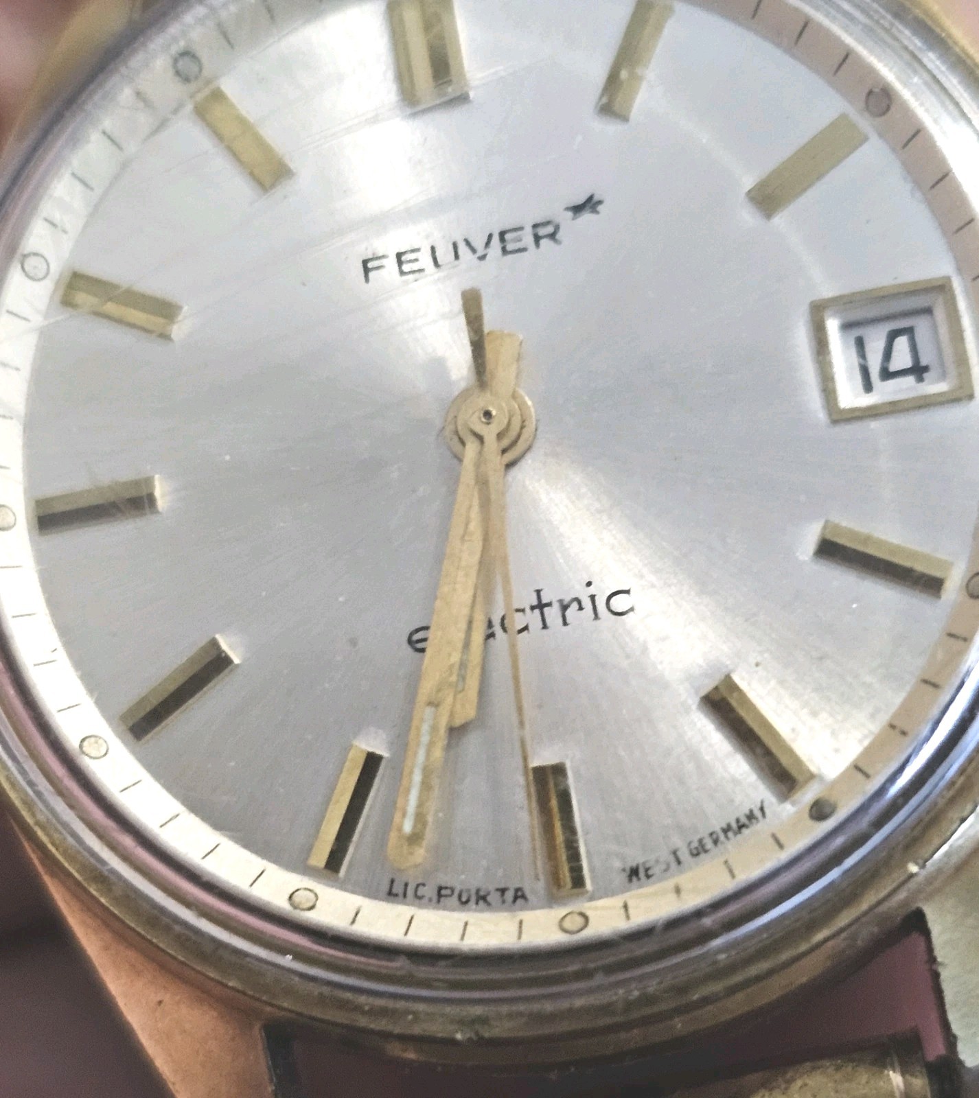 VINTAGE 1970 FEIVER ELECTRIC PUW 1001 PORTA WEST GERMANY PL OR 18CT WATCH