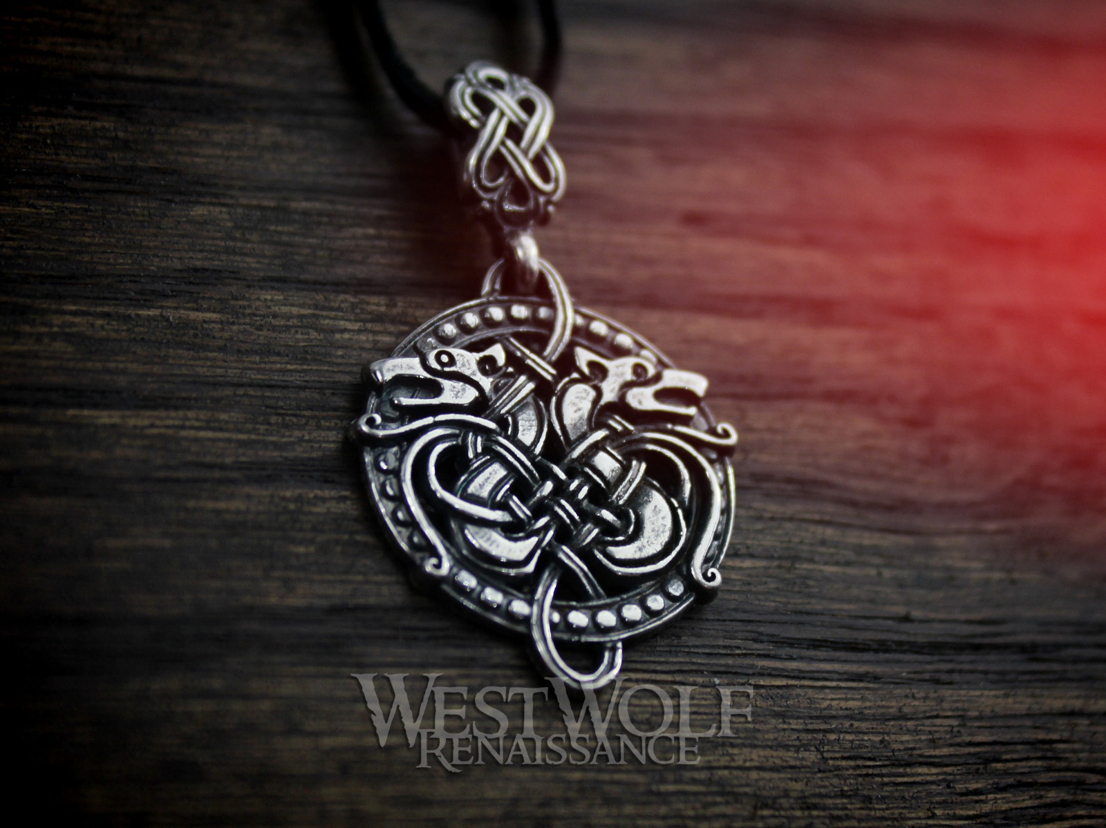Round Celtic Wolf Knotted Pendant – 925 Sterling Silver — Wolves/Viking/Norse