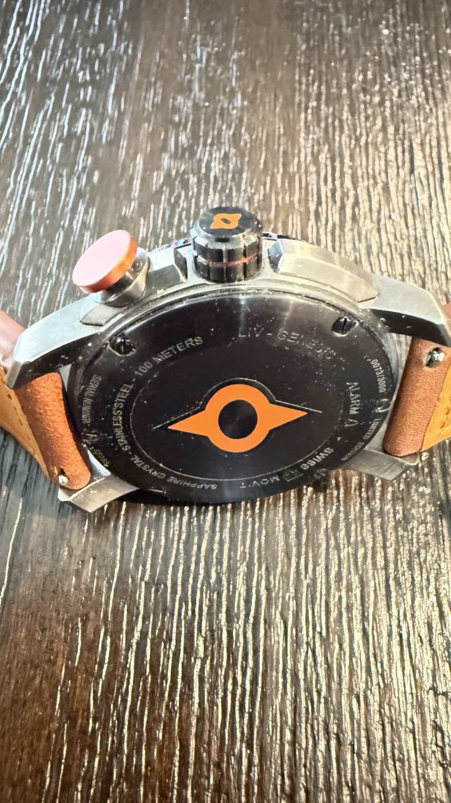 LIV GX Alarm Chronograph Quartz Silver Dial Brown Leather Watch 100m