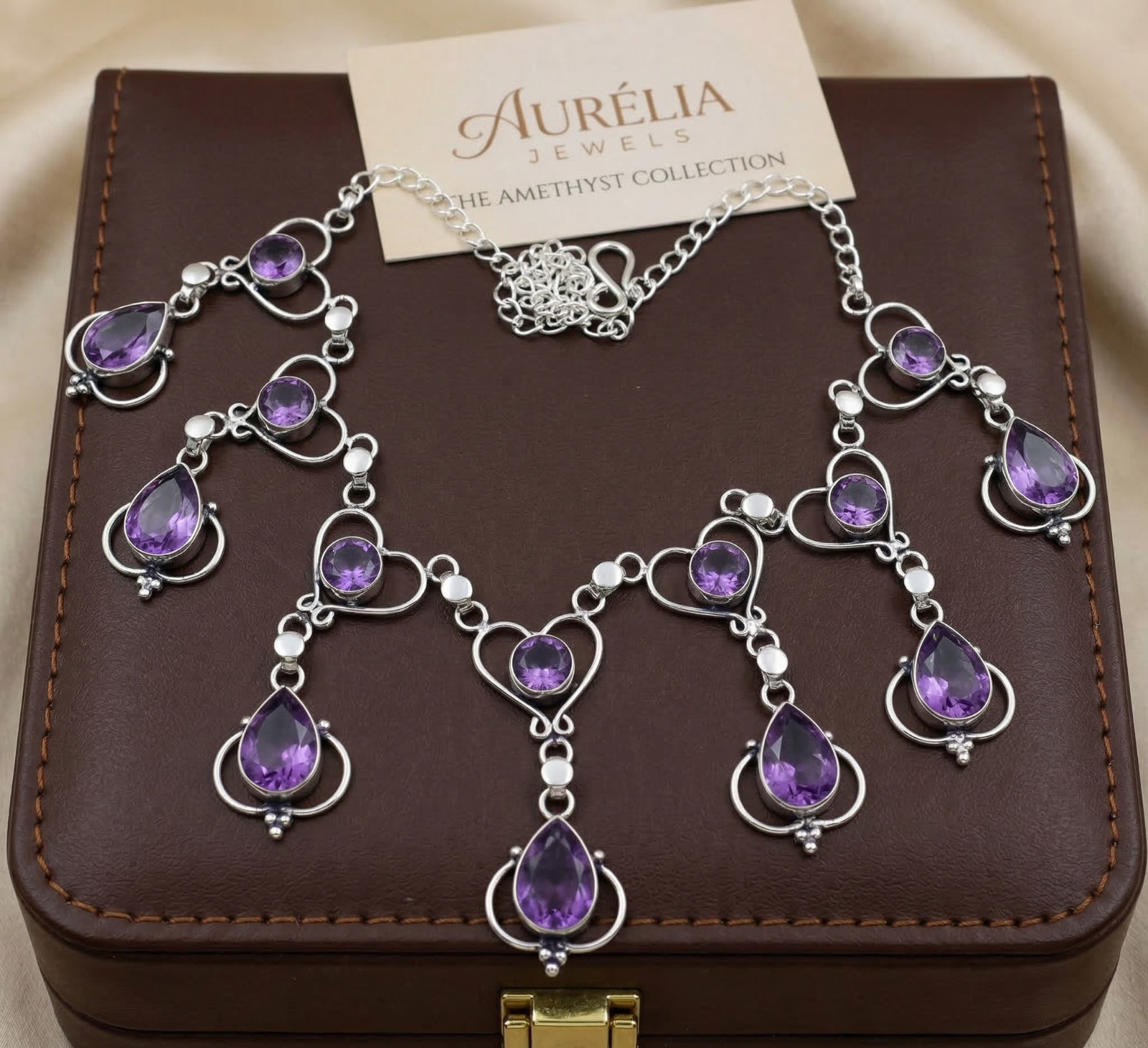 Purple Amethyst Necklace 925 Sterling Silver Gemstone Handmade Jewelry S-18 in