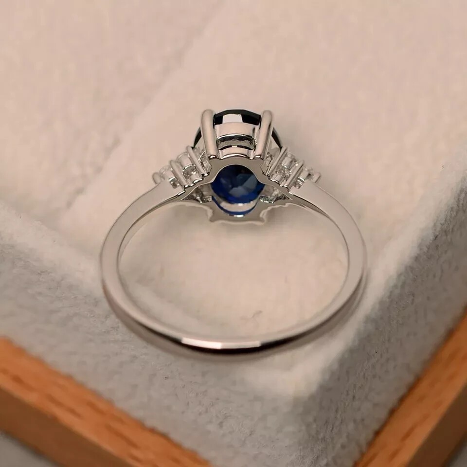 2.25 Ct Round Cut Natural Sapphire Diamond Ring 14K Solid White Gold Size All