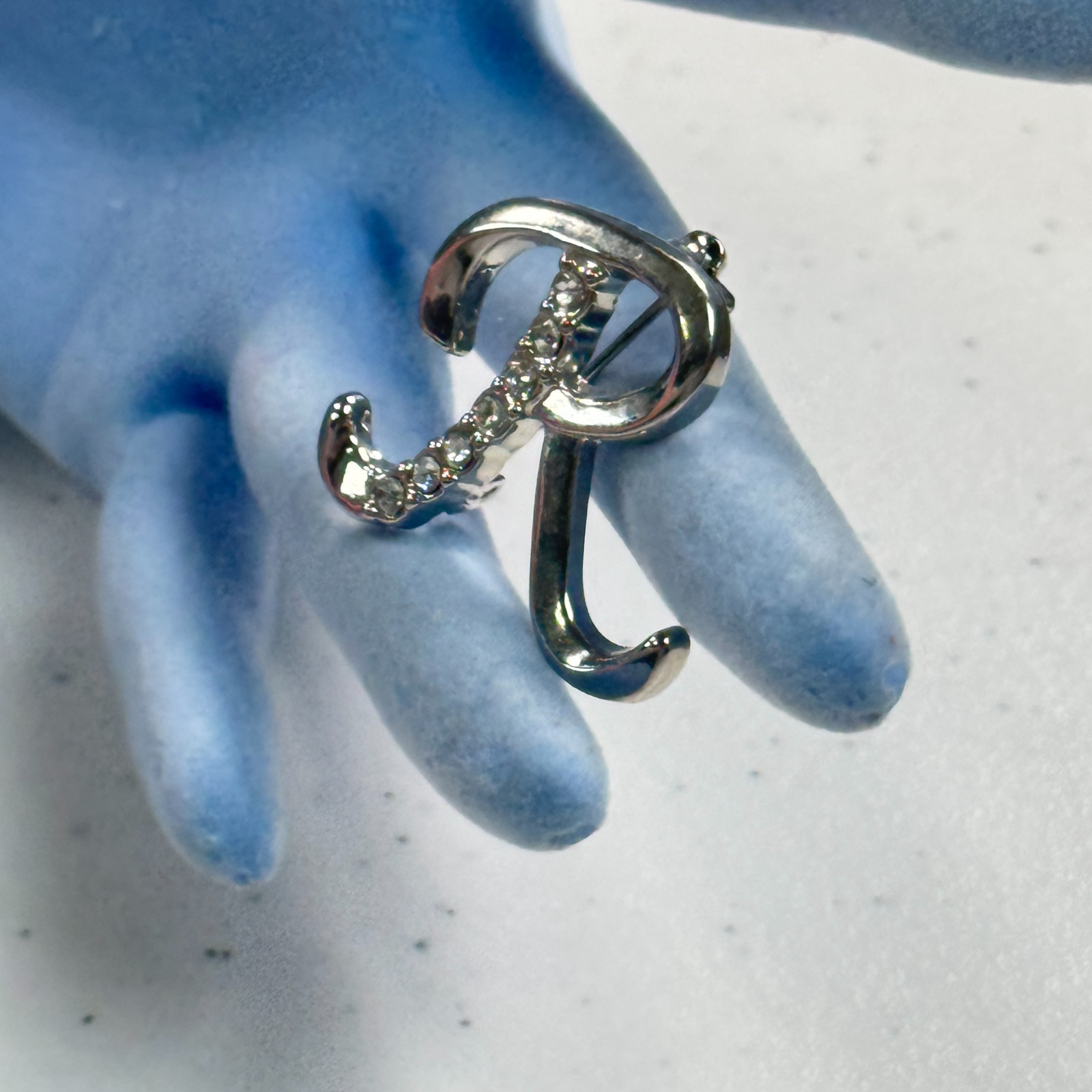 Rhinestone Initial R Brooch Silver Tone Letter Pin Personalized Monogram Jewelry