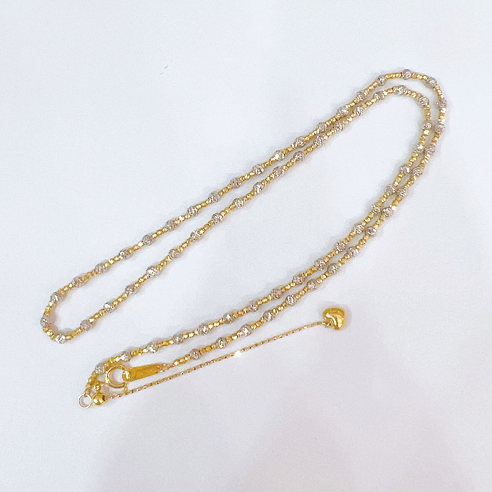 18k Solid Gold Two-Tones Bead Ball Chain Necklace Women Shiny Stack Bracelet