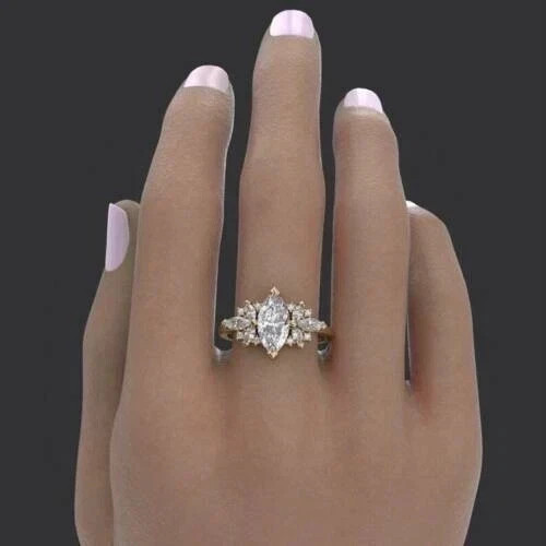 2.70 Ct White Moissanite Marquise Cut Bridle Engagement Ring 14K Yellow Gold FN