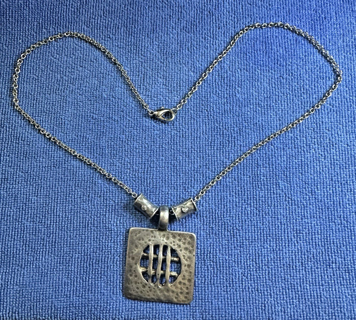 Very Rare Vintage Unique Brand Signed Modernist Hammered Necklace With a Pendant