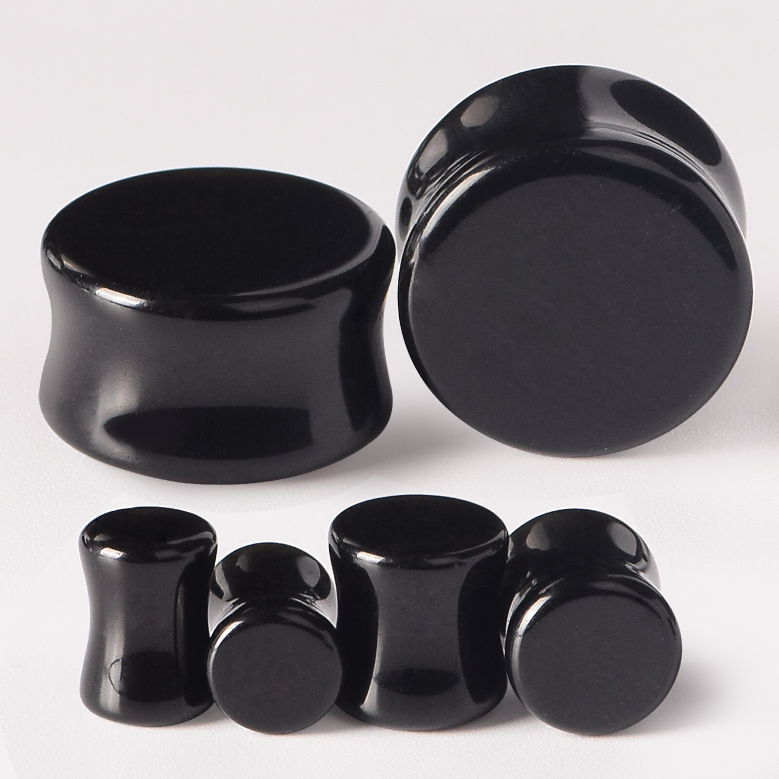 1 Pair Black Stone Double Flare Saddle Ear Tunnel Plugs Gauges Expander
