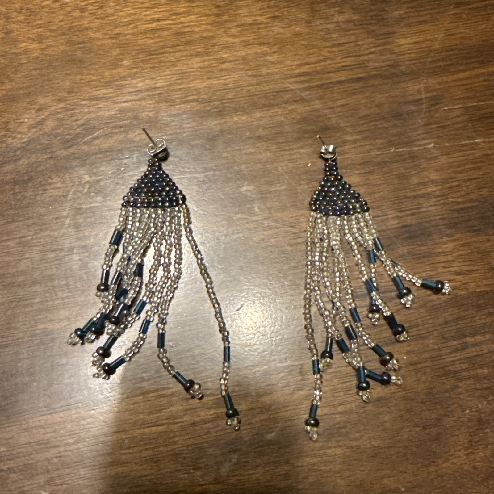 Southwestern Diamond Hand Beaded OpaqueTassel Dangle Earrings
