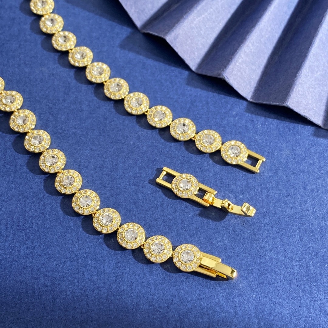 Gold-Plated Round CZ Necklace and Bracelet Set – Sparkling, Elegant Design