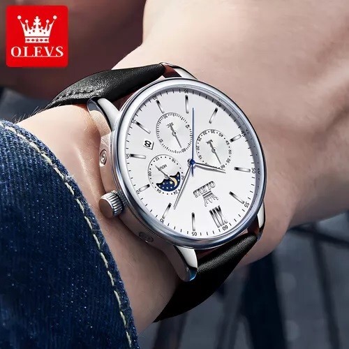 Waterproof Quartz Watch Men’s OLEVS Luminous Luxury Leather Men Business Strap