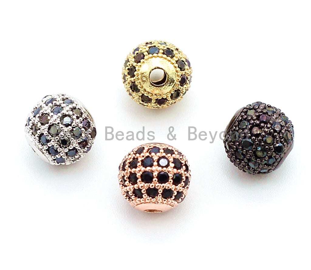 Black CZ Pave Ball Spacer Beads Charm/Pendant for Jewelry Making, 6/8/10/12mm