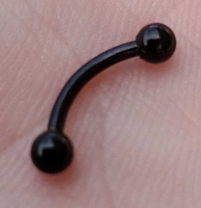 Black Titanium PVD Curved Barbell 3mm Balls, 18g 16g 14g, 6mm 8mm 10mm 12mm USA
