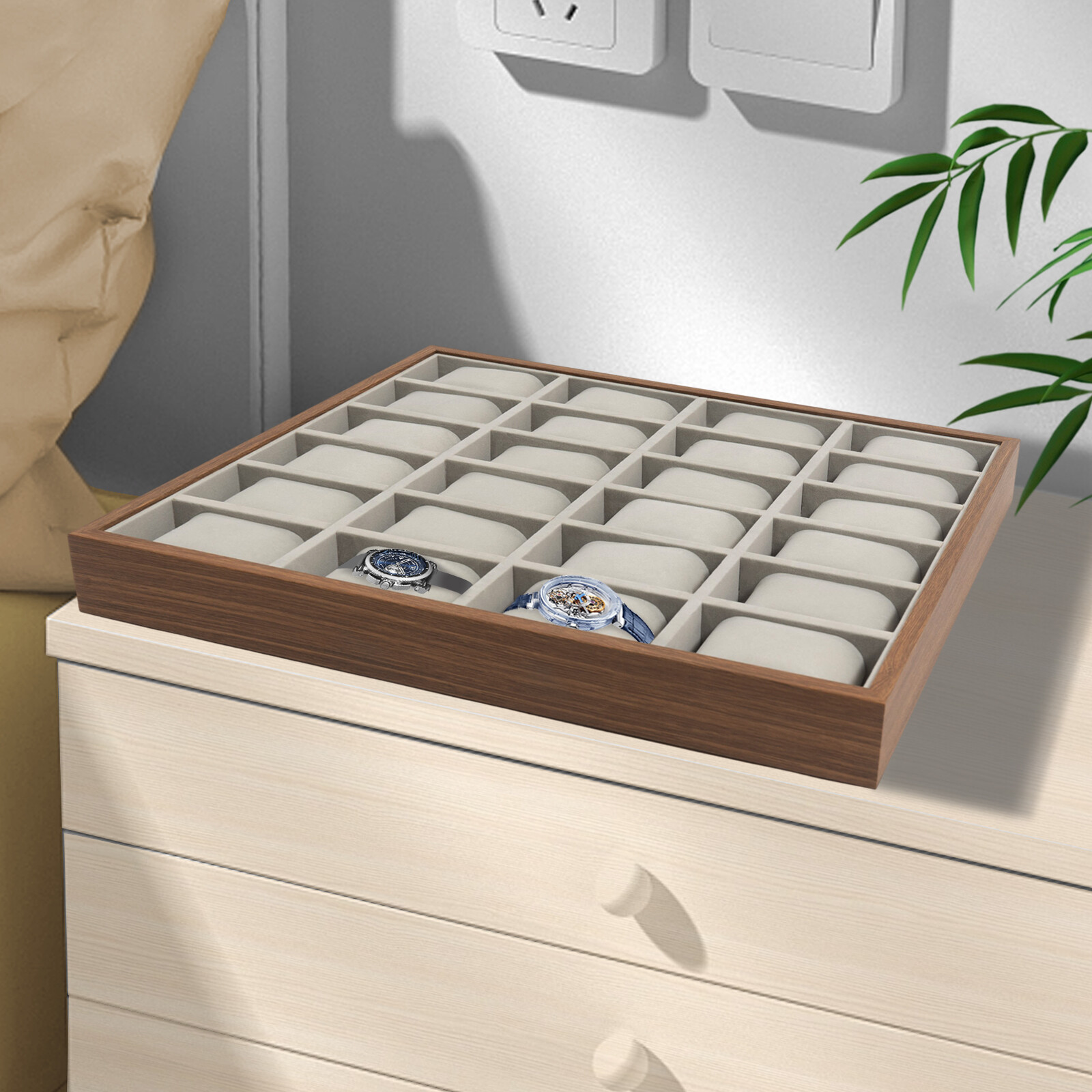 24 Slots Wood Watch Box Jewelry Storage Case Organizer Display Box Holder Tray