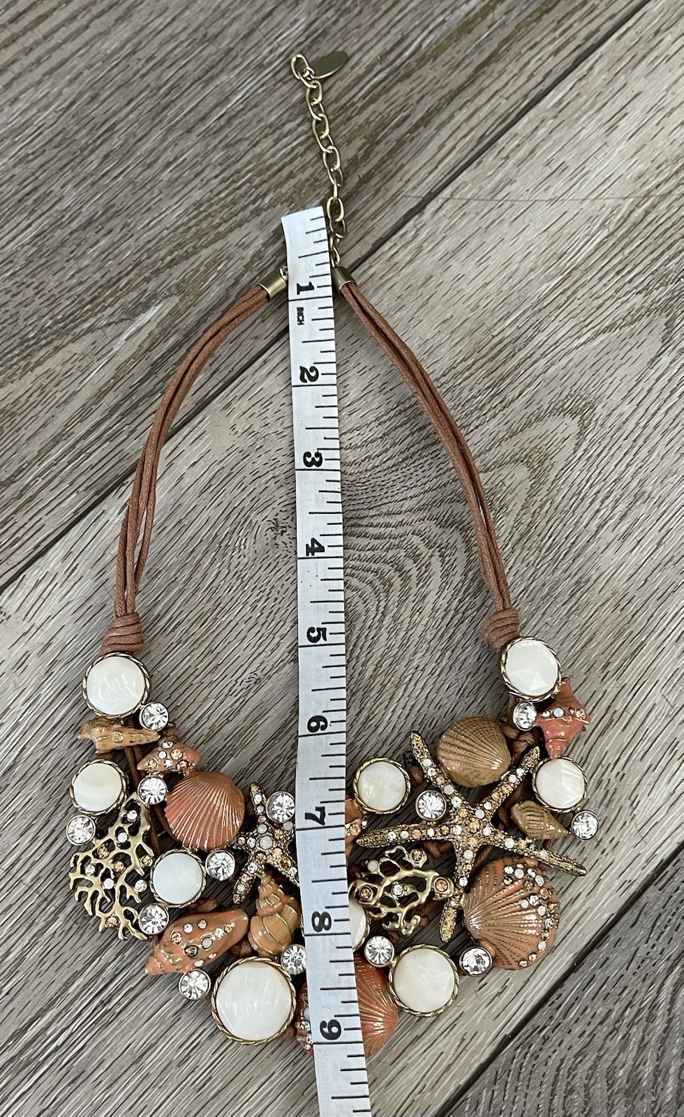 ST THOMAS Nautical Shell Beach Ocean Theme Statement Bib Necklace 18” to 20”