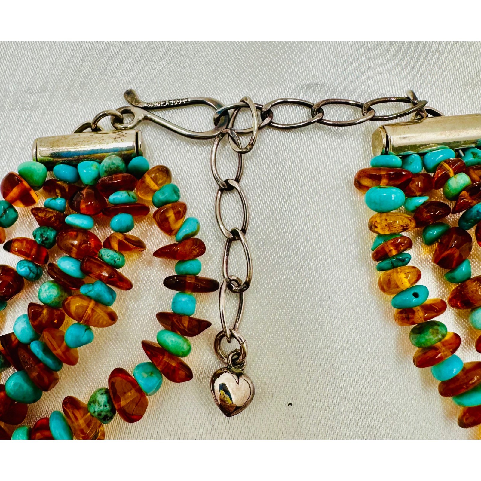 Jay King Mine Finds Sterling Silver Amber and Turquoise 5 Strand Necklace 925