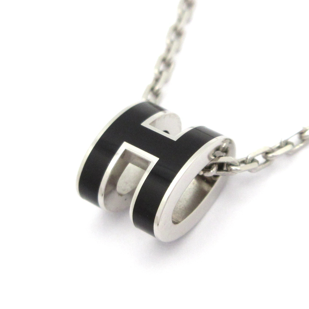 HERMES Mini Pop H H147992FP03 Silver Black Hardware None Necklace