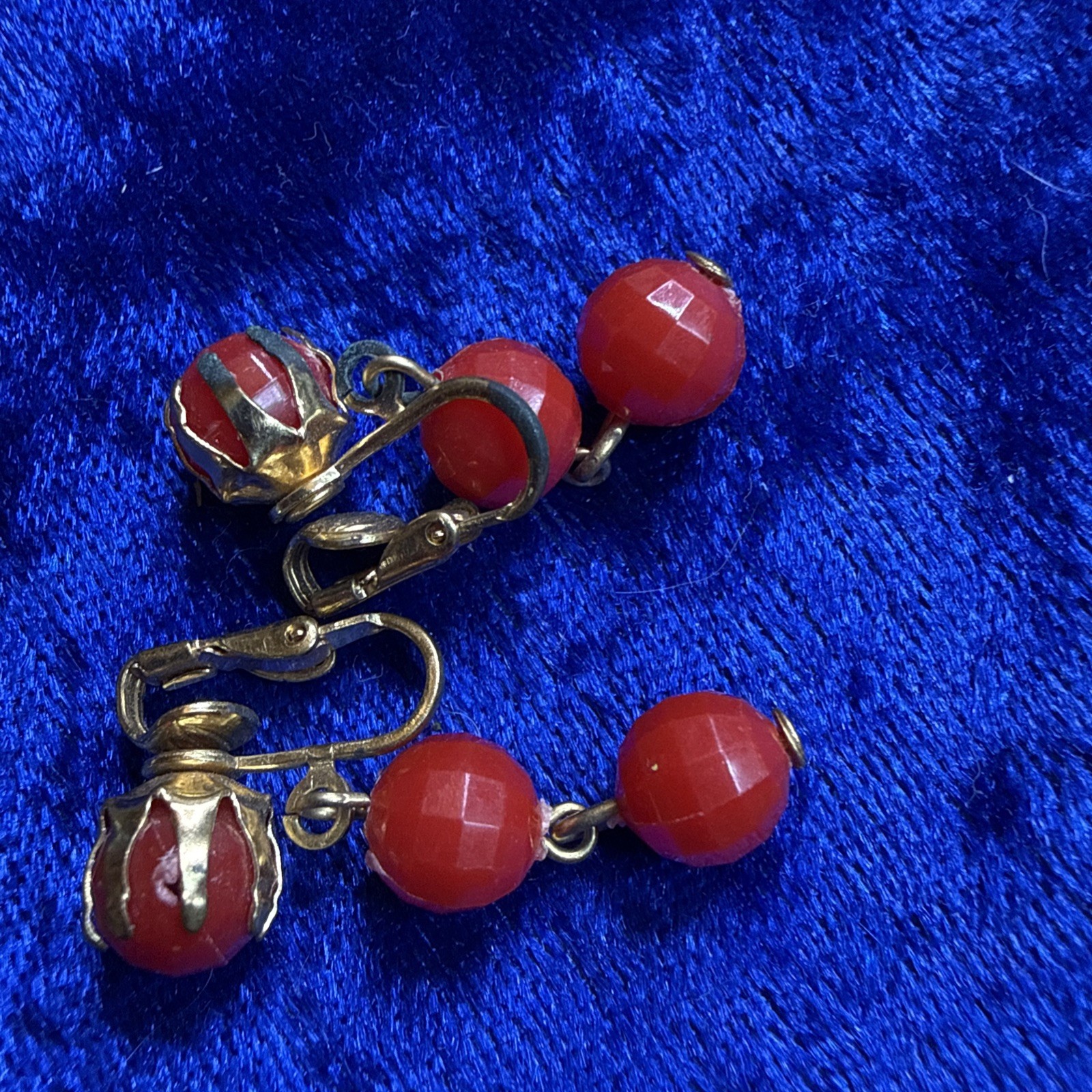 Vintage Clip On Earrings Lot of 3 Pairs Costume Jewelry Red White Mix Materials