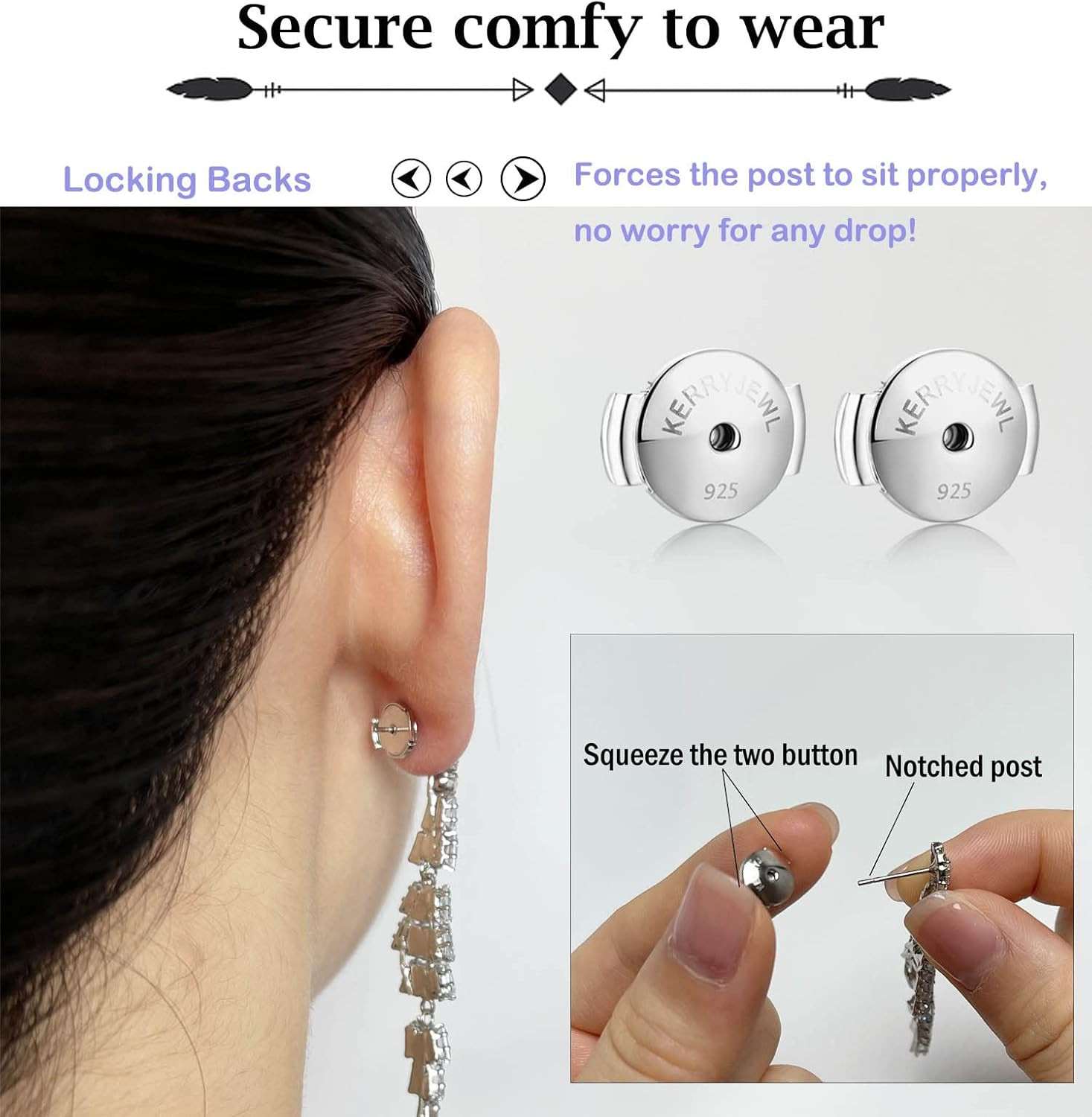 14K White Gold Locking Earring Backs Replacements for Diamond Studs, 2 Pairs
