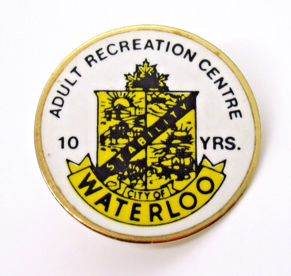 Vintage City of Waterloo Lapel Pin Adult Recreation Centre 10 Years Badge