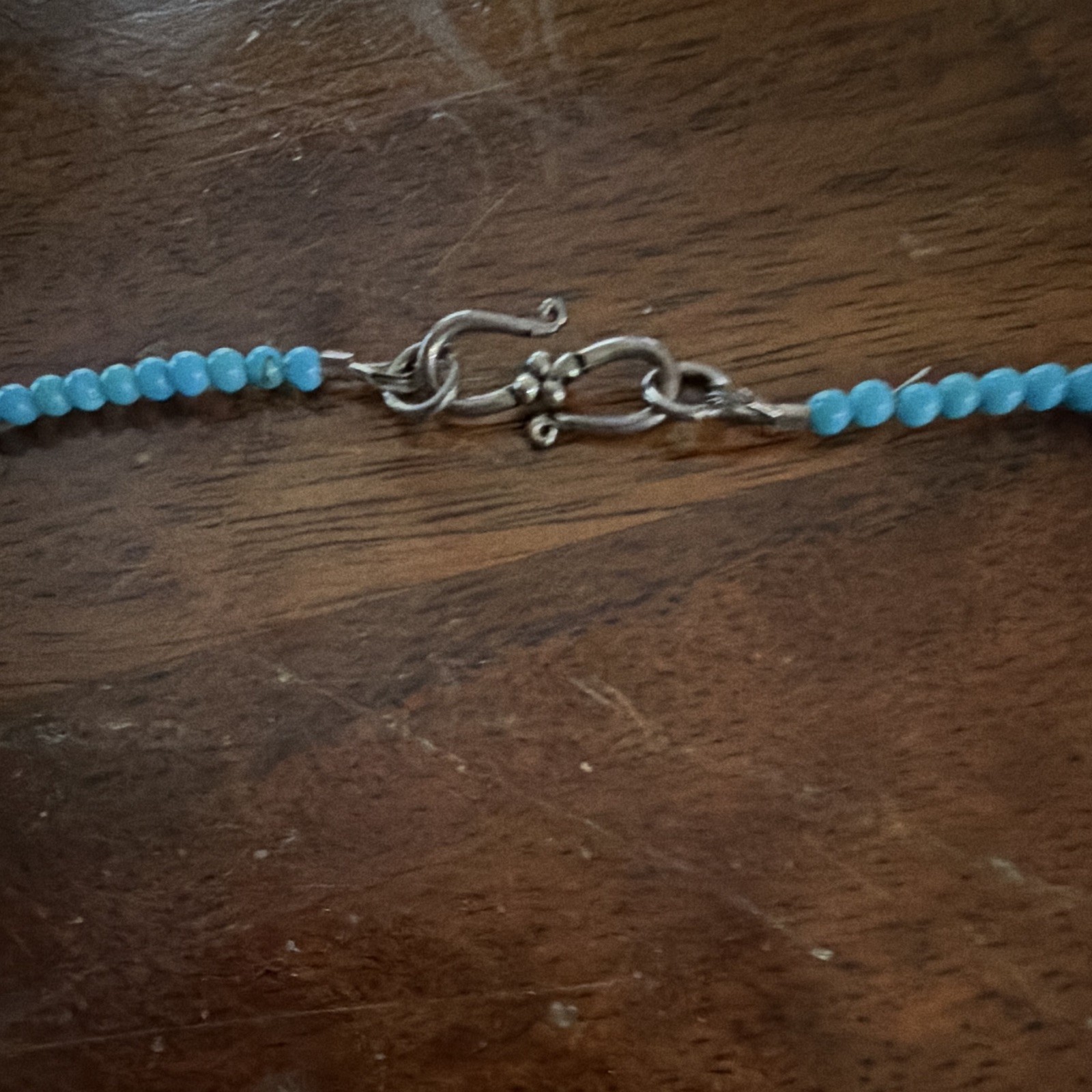 Blue Beaded Necklace Round Beads Silver-Tone Metal Hook Clasp, No Stone