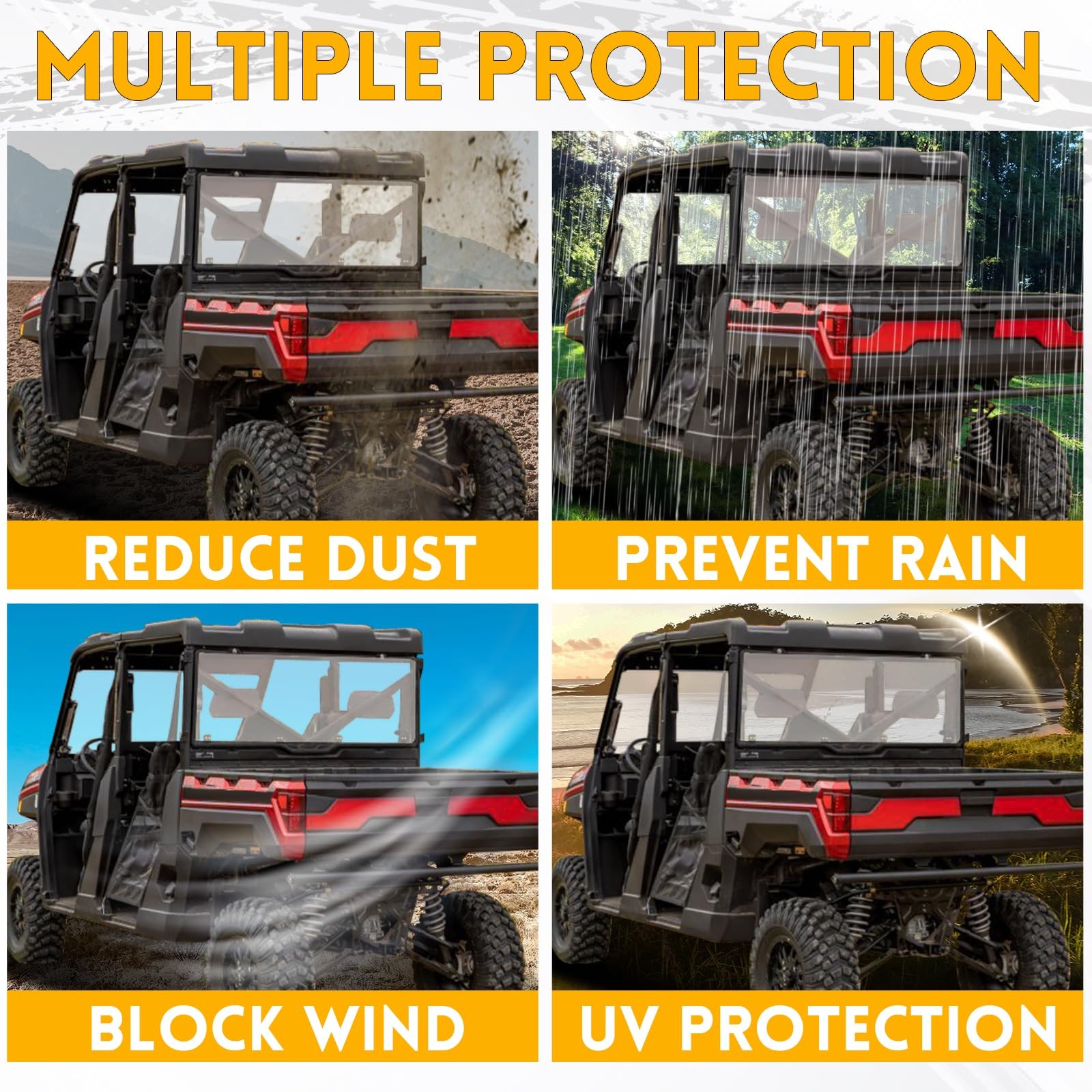 Kuafu Clear Rear Windshield Window Compatible 2013-2023 Polaris Ranger 900/1000