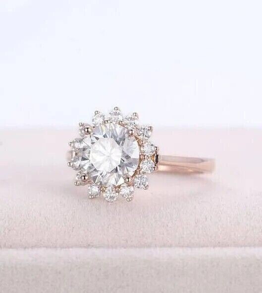2Ct Round Cut Simulated Diamond Halo Engagement Ring 14k Rose Gold Plated