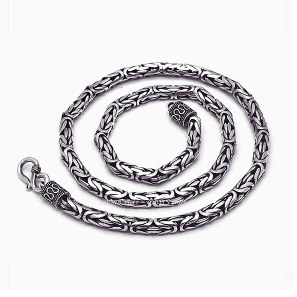 Real S925 Sterling Silver Necklace Women Man 4/5/6/7/8mm Round Byzantine Chain